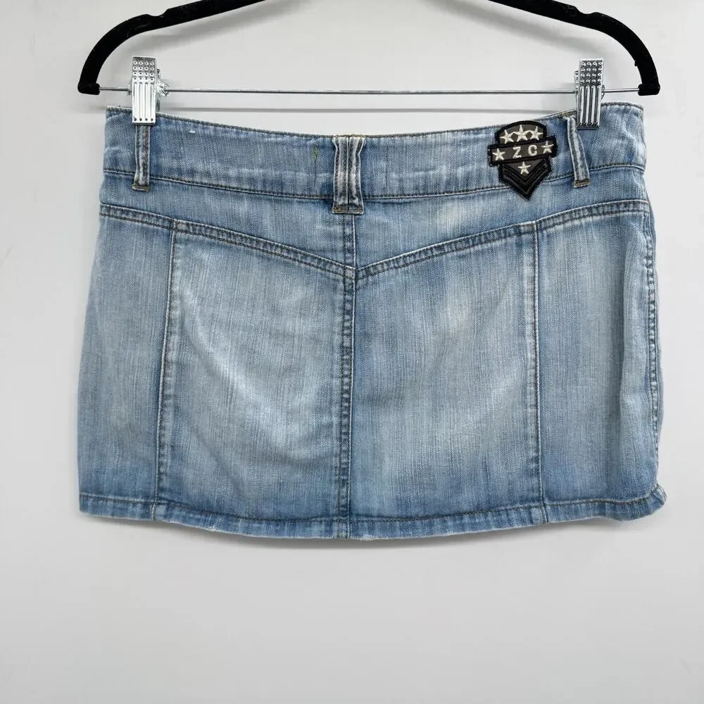 Vintage Y2K Z. Cavaricci Denim Mini Skirt Sz 7 Blue Pockets Grunge Coachella **